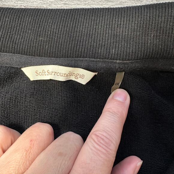 Soft Surrounding Snap Shawl Collor French Terry Sweatshirt Black 2X - Picture 7 of 11